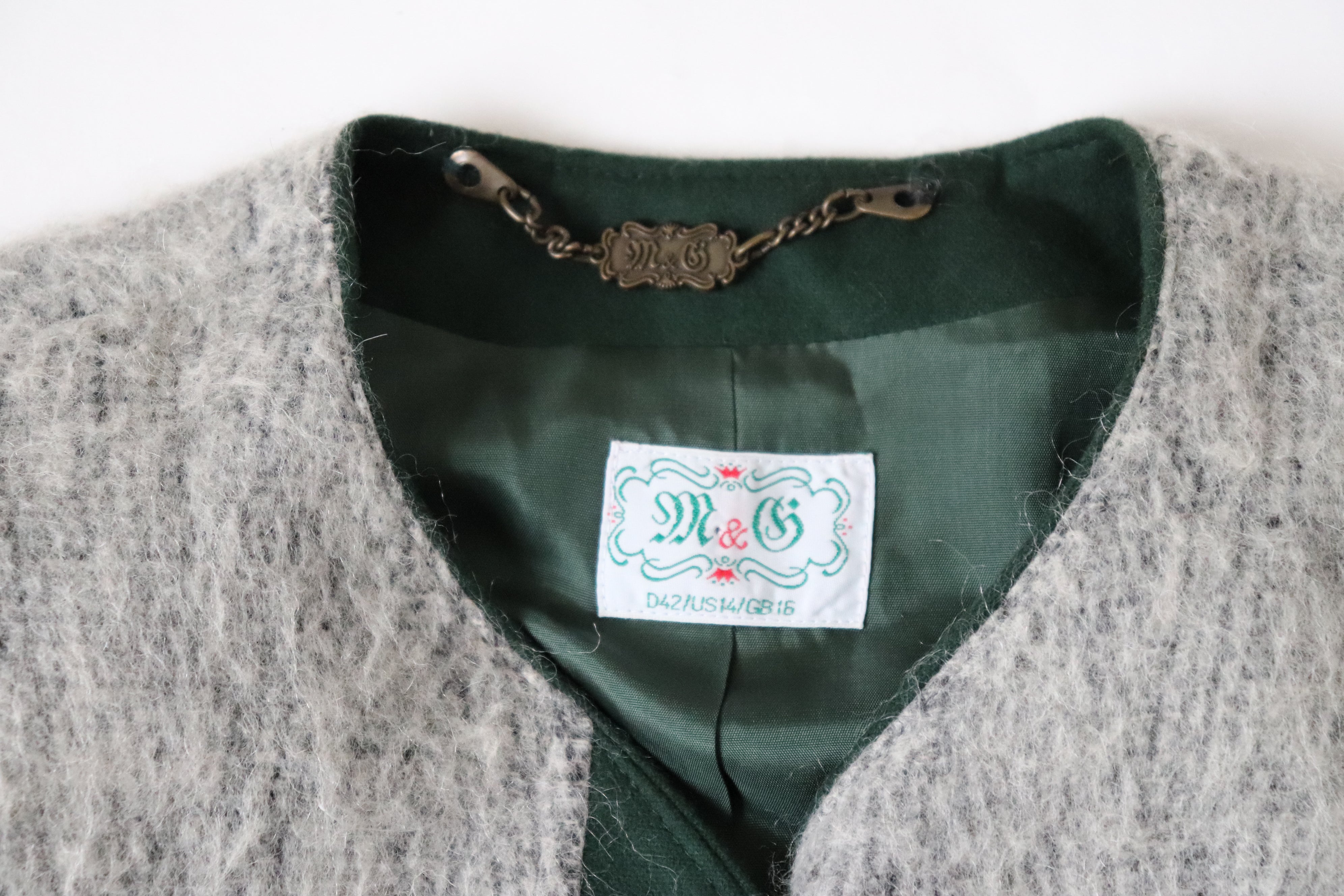 Vintage Tirol Trachten Jacket - Furry Grey Wool Blend - Fit  L  / UK 14