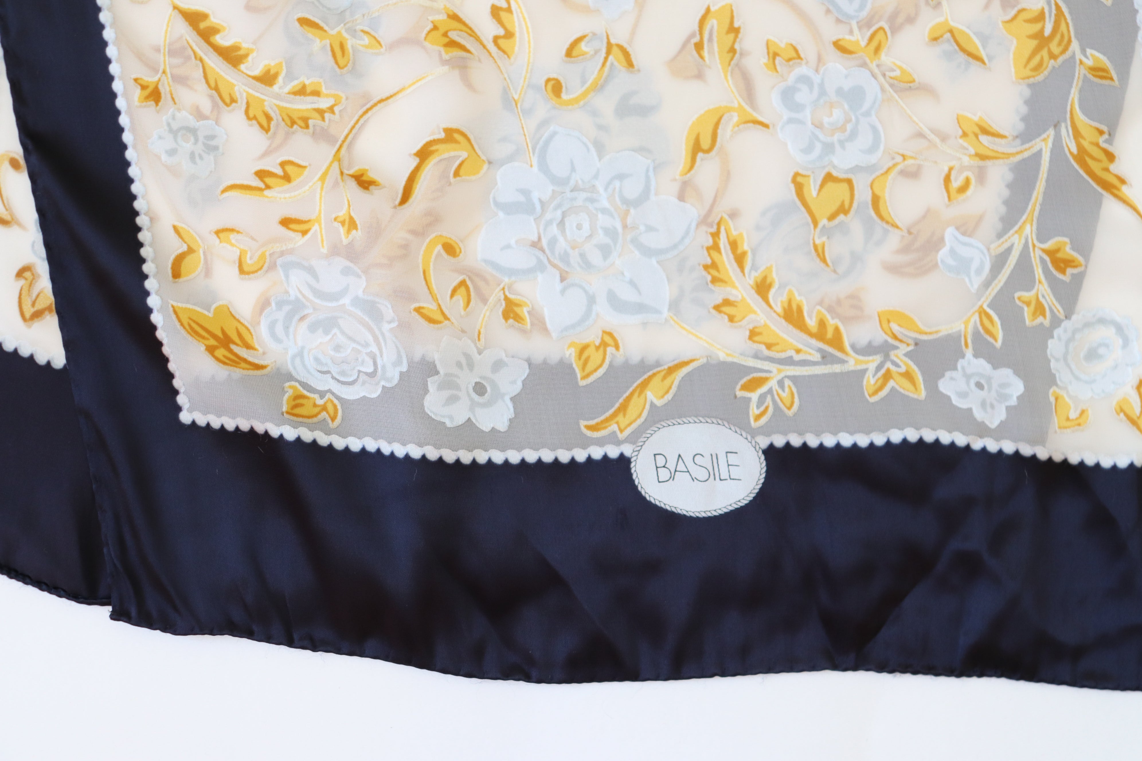 Basile Vintage Silk Scarf - Black / Ivory / Gold - Baroque - LONG