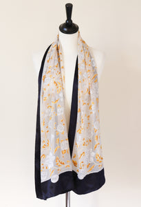 Basile Vintage Silk Scarf - Black / Ivory / Gold - Baroque - LONG