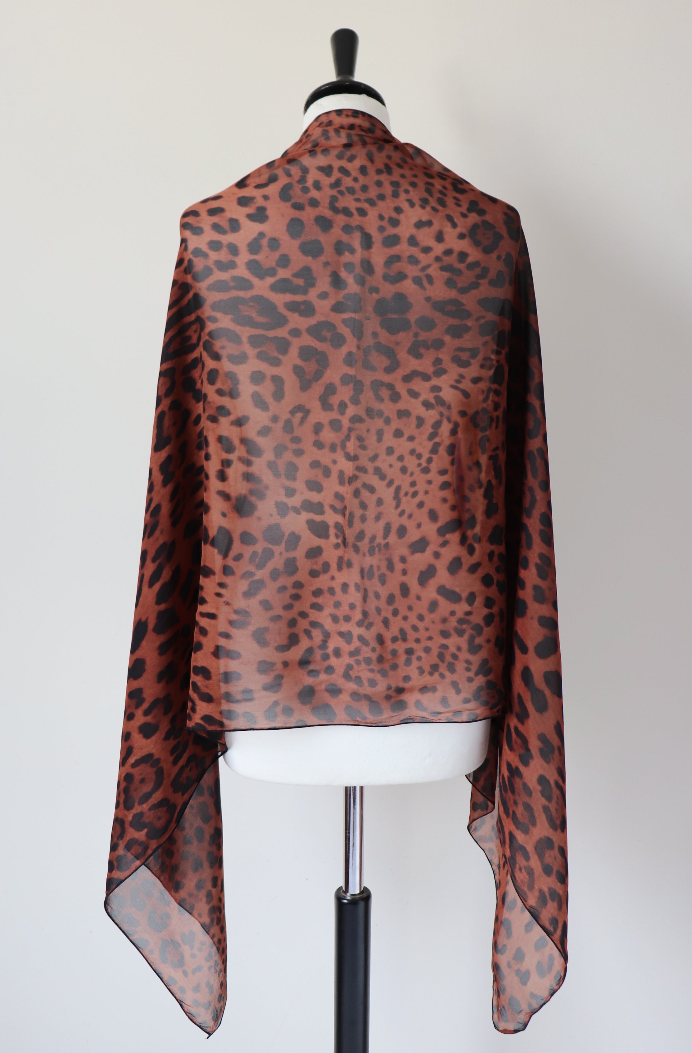 Dolce & Gabbana Leopard Print Chiffon Silk Scarf - Brown -  LARGE