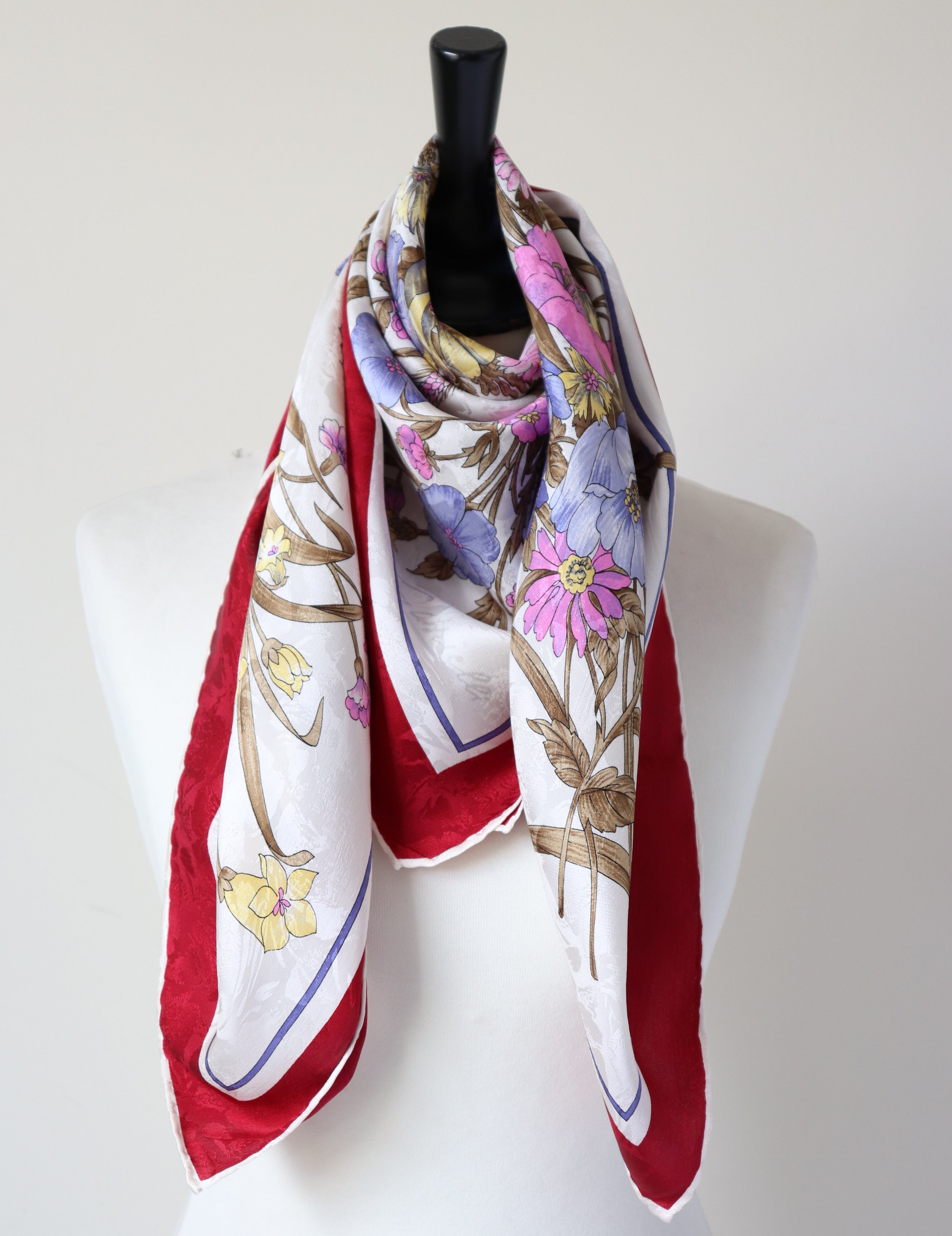 Gabrielli  Vintage Silk Scarf - Flora / Floral Print  -  LARGE