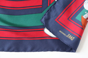 Daks Vintage Silk Scarf - Golf Theme - Green / Red / Blue - Large