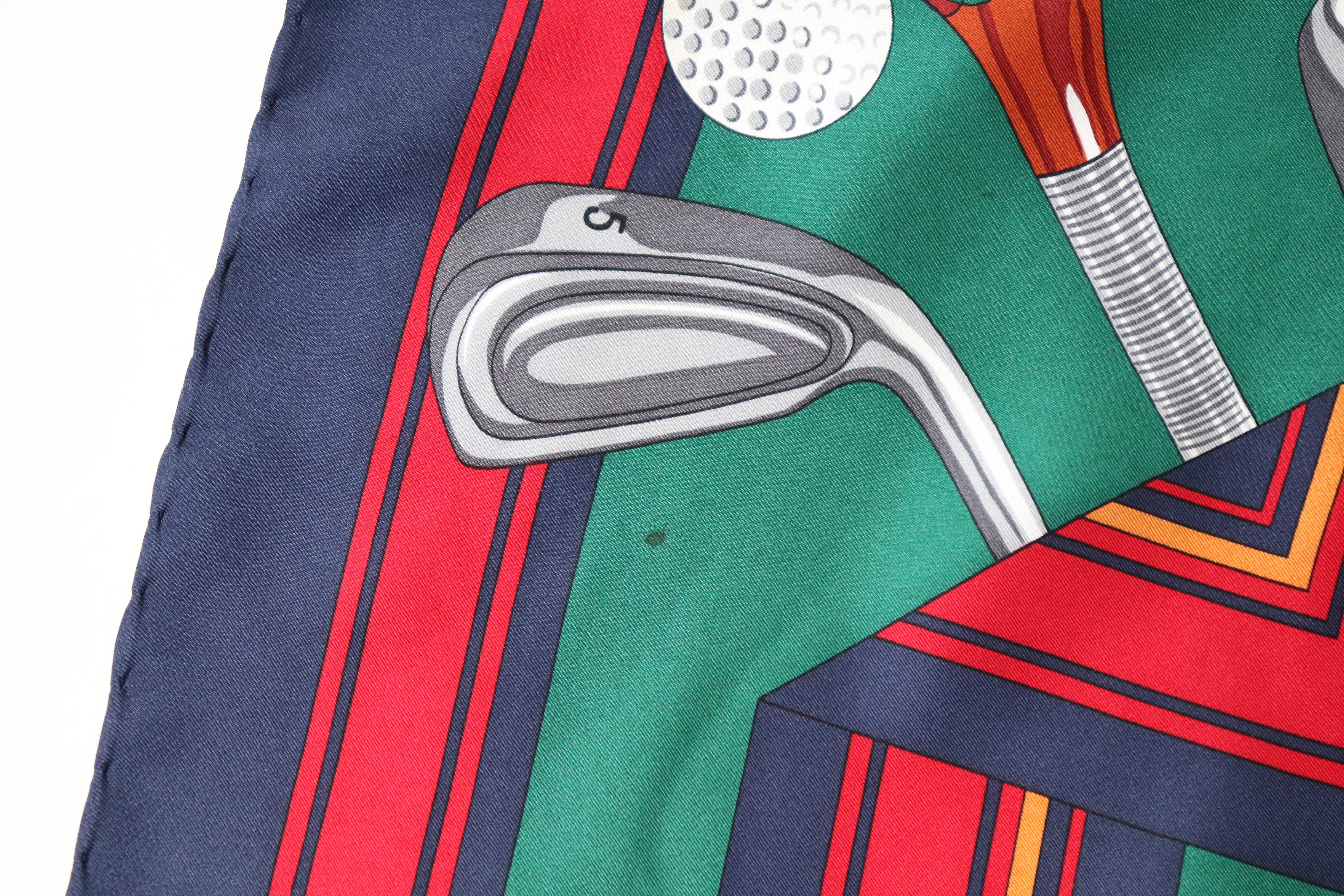 Daks Vintage Silk Scarf - Golf Theme - Green / Red / Blue - Large