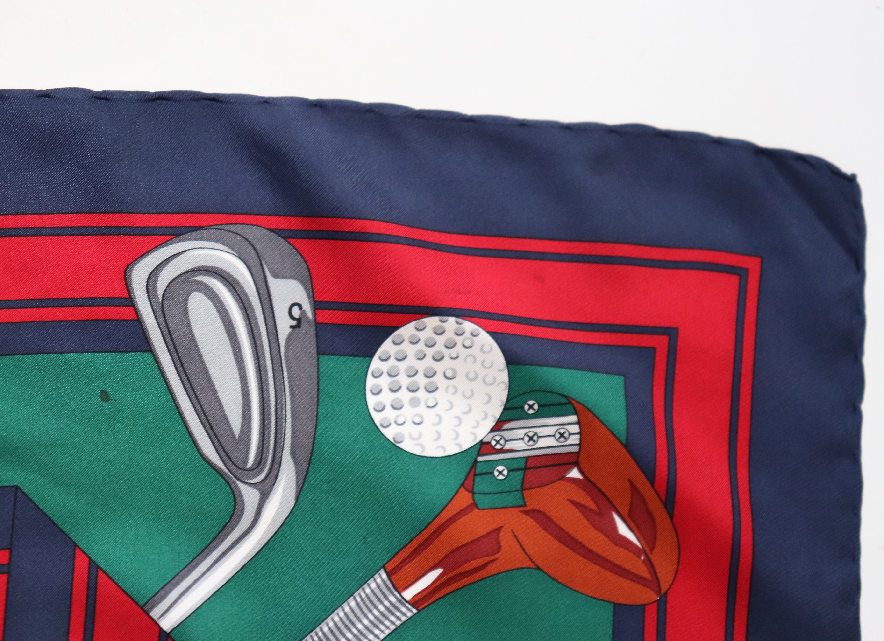 Daks Vintage Silk Scarf - Golf Theme - Green / Red / Blue - Large