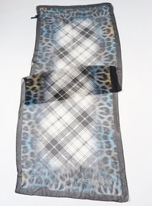 Rocco Barocco Chiffon Silk Scarf - Leopard / Plaid Print - Black / Blue - LARGE