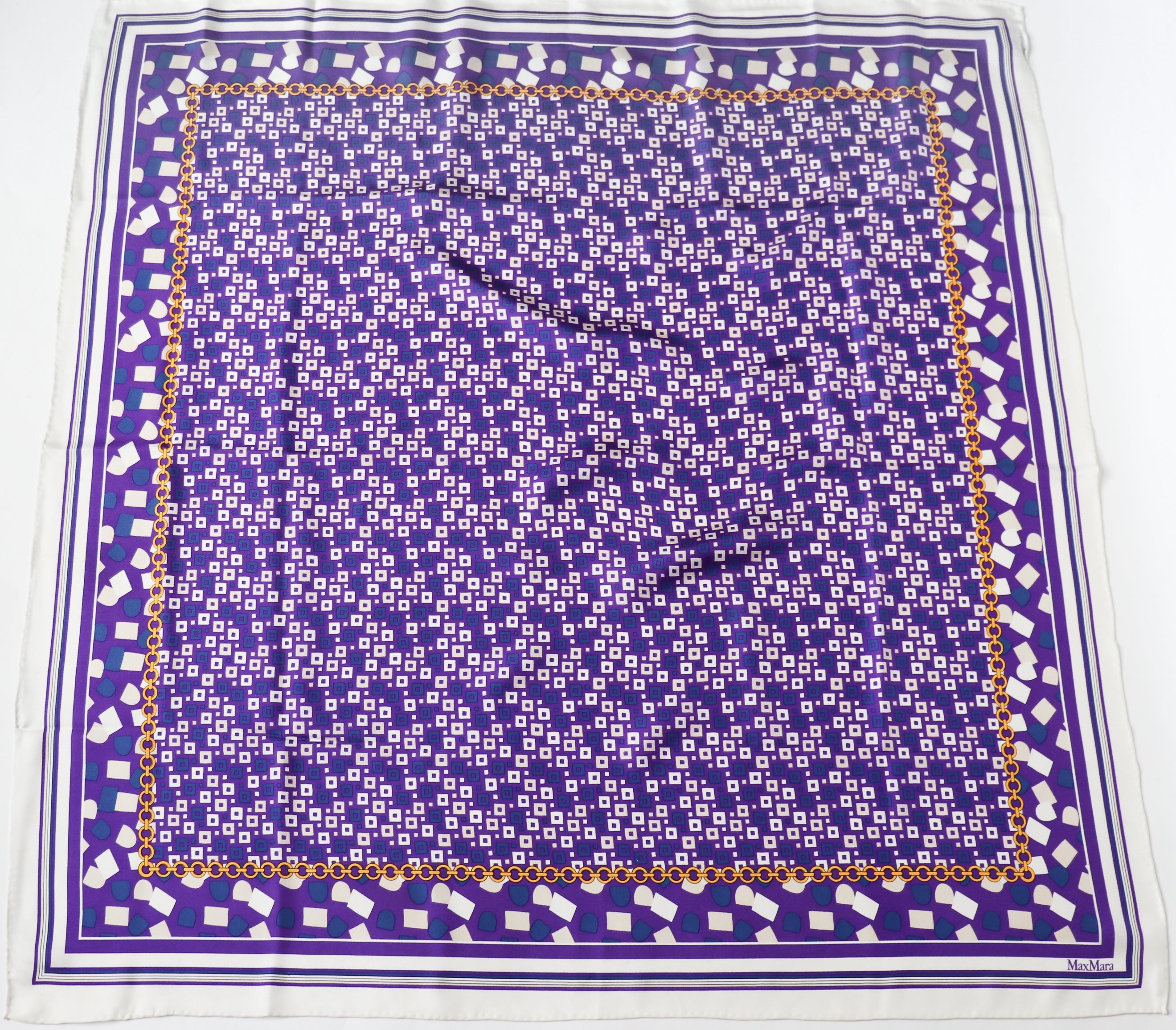 MaxMara Silk Scarf - Purple - Geometric  / Chains Print - Large