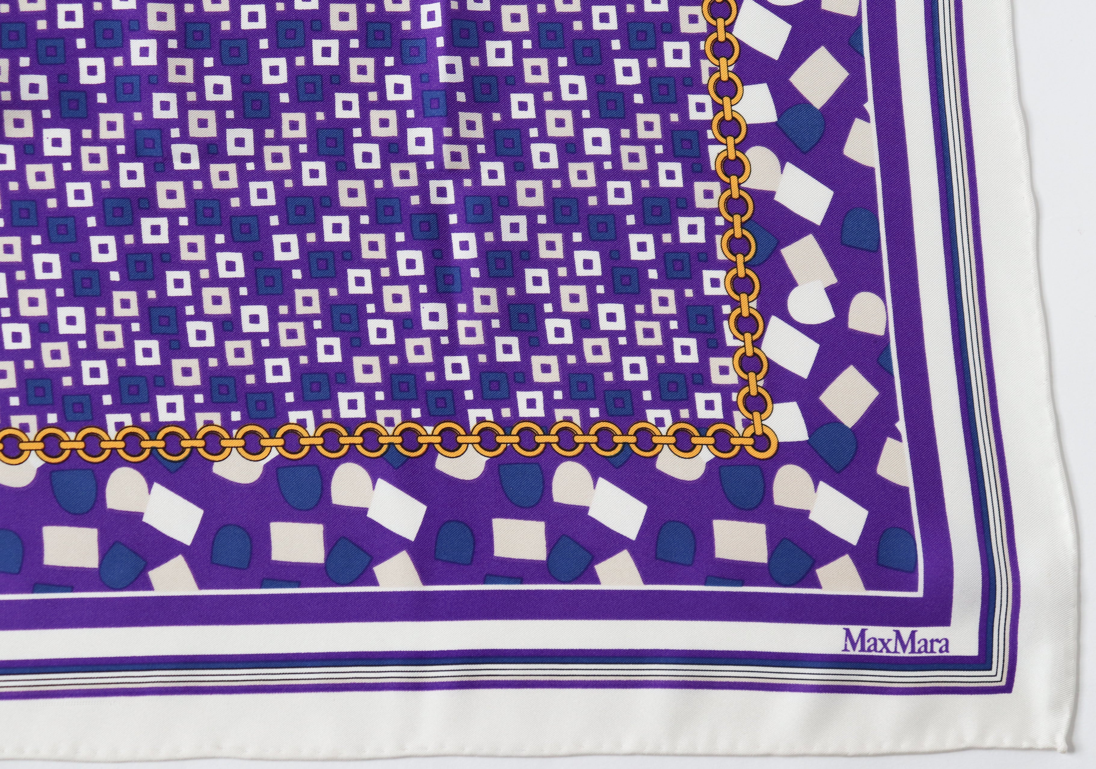 MaxMara Silk Scarf - Purple - Geometric  / Chains Print - Large