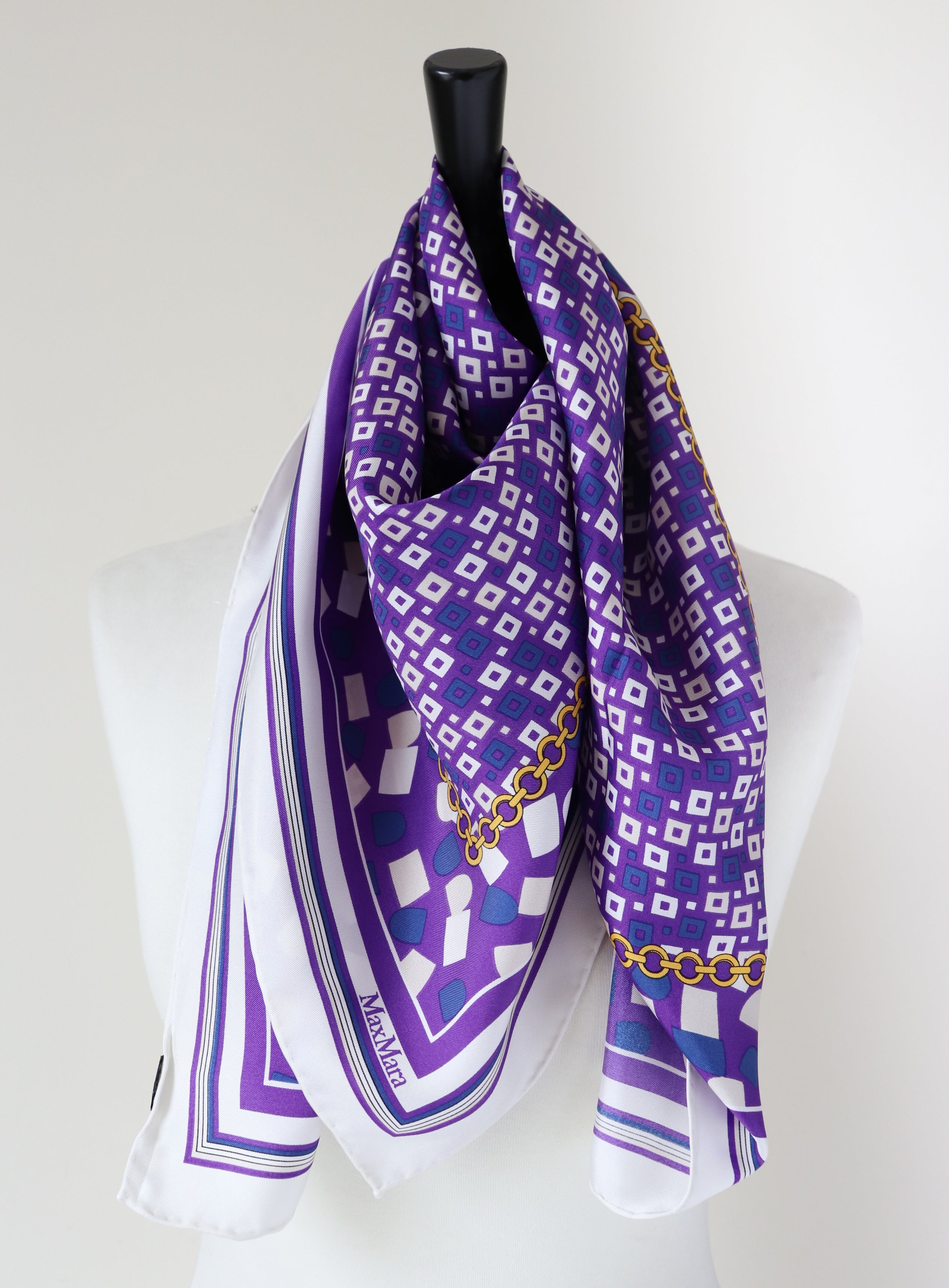 Max Mara Silk Scarf - Purple - Geometric / Chains Print - Large