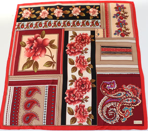 Vakko Silk Scarf - Red Floral / Paisley Peasant Print - 90 x 90 - LARGE