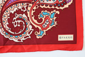 Vakko Silk Scarf - Red Floral / Paisley Peasant Print - 90 x 90 - LARGE