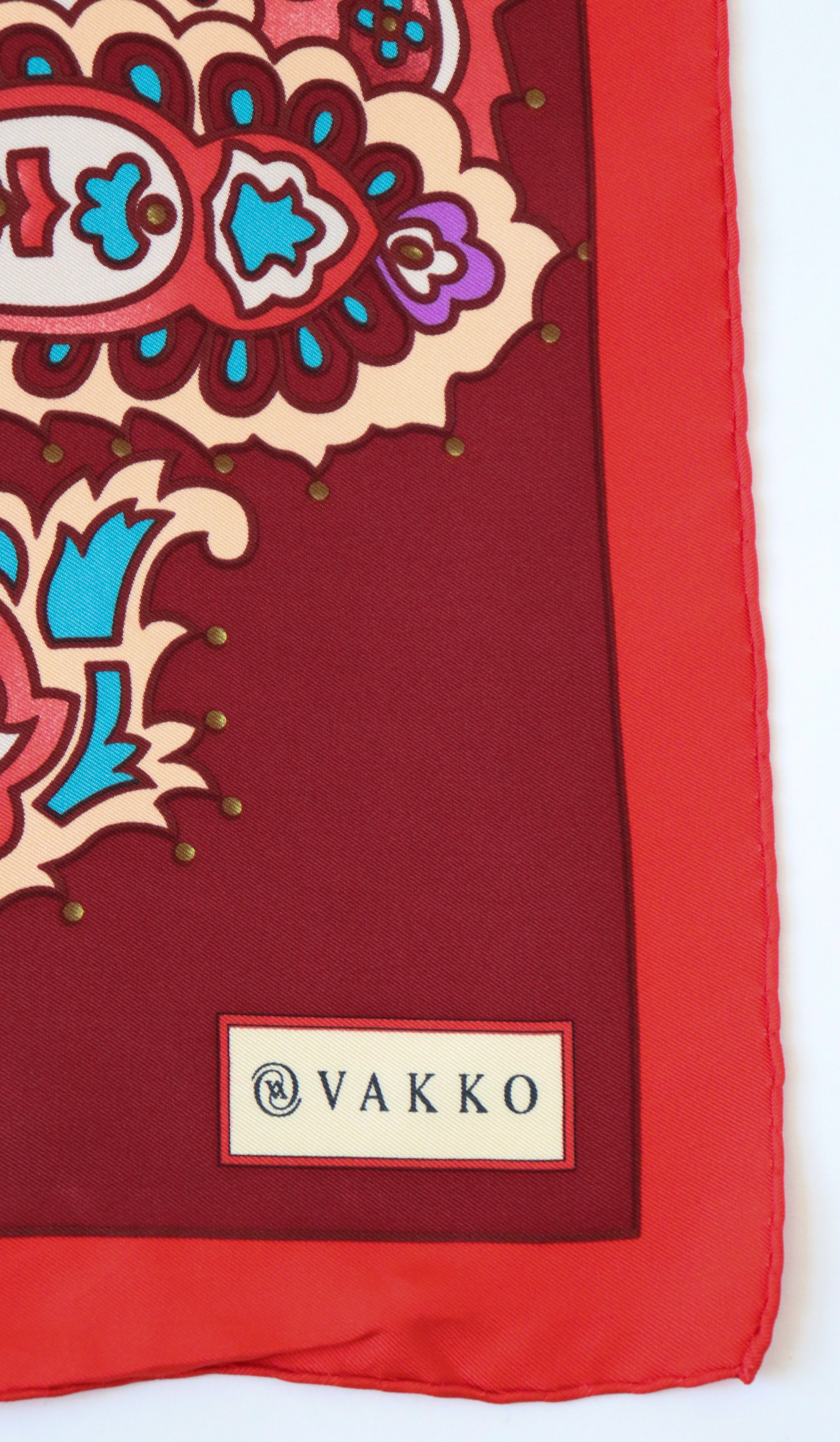 Vakko Silk Scarf - Red Floral / Paisley Peasant Print - 90 x 90 - LARGE