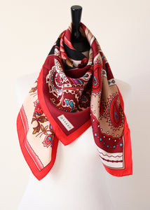 Vakko Silk Scarf - Red Floral / Paisley Peasant Print - 90 x 90 - LARGE