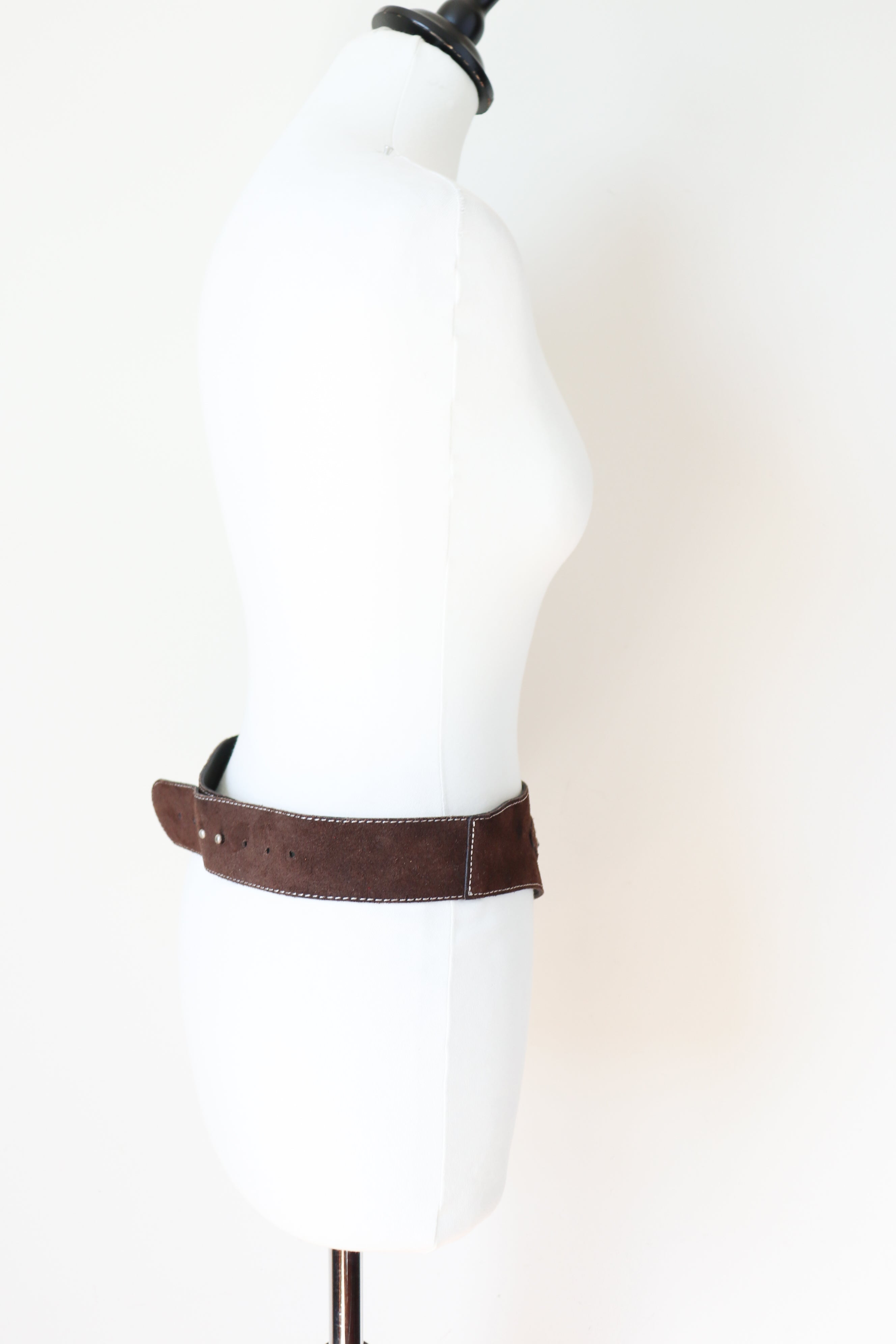 Vintage Dirndl Corset Belt - Brown Suede  Leather - Tirol - Oktoberfest - Medium