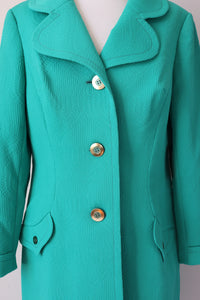 Vintage 1960s Green Coat - Polyamide - Lucie Linden - M  / UK 12 - Label Attached