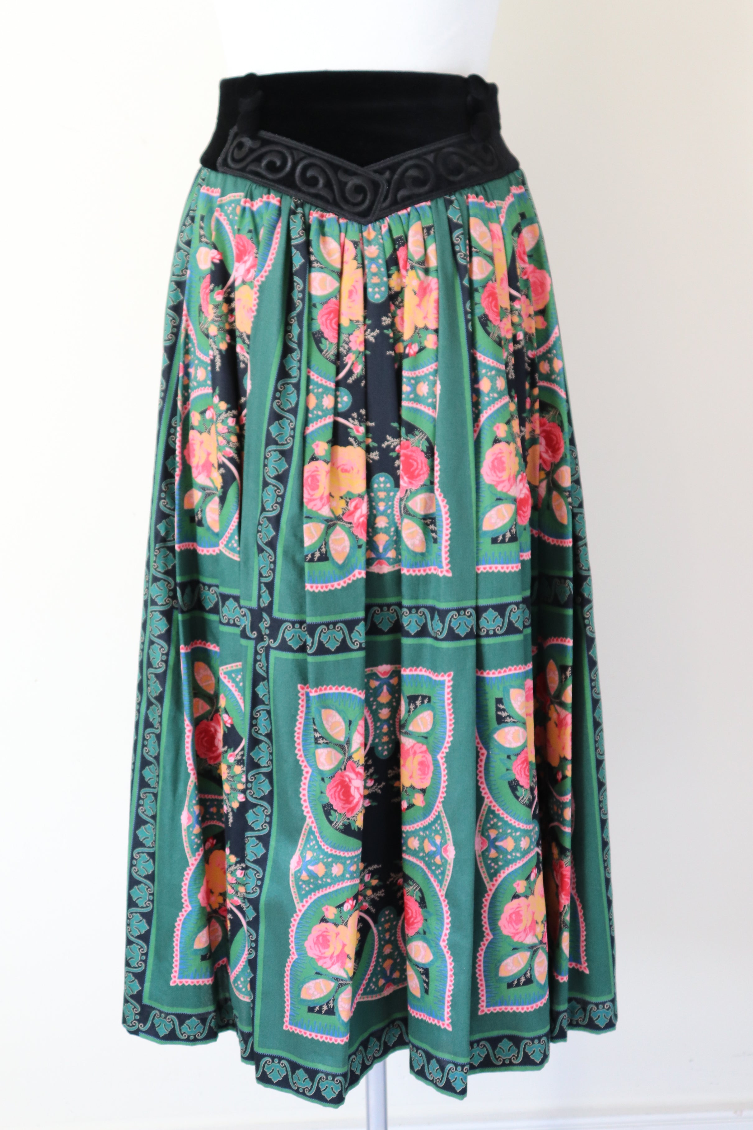 Perry Landhaus Vintage Praire Dirndl Skirt - Cotton - Tirol - Green - Oktoberfest - XXS / XS  - UK 6 / 8