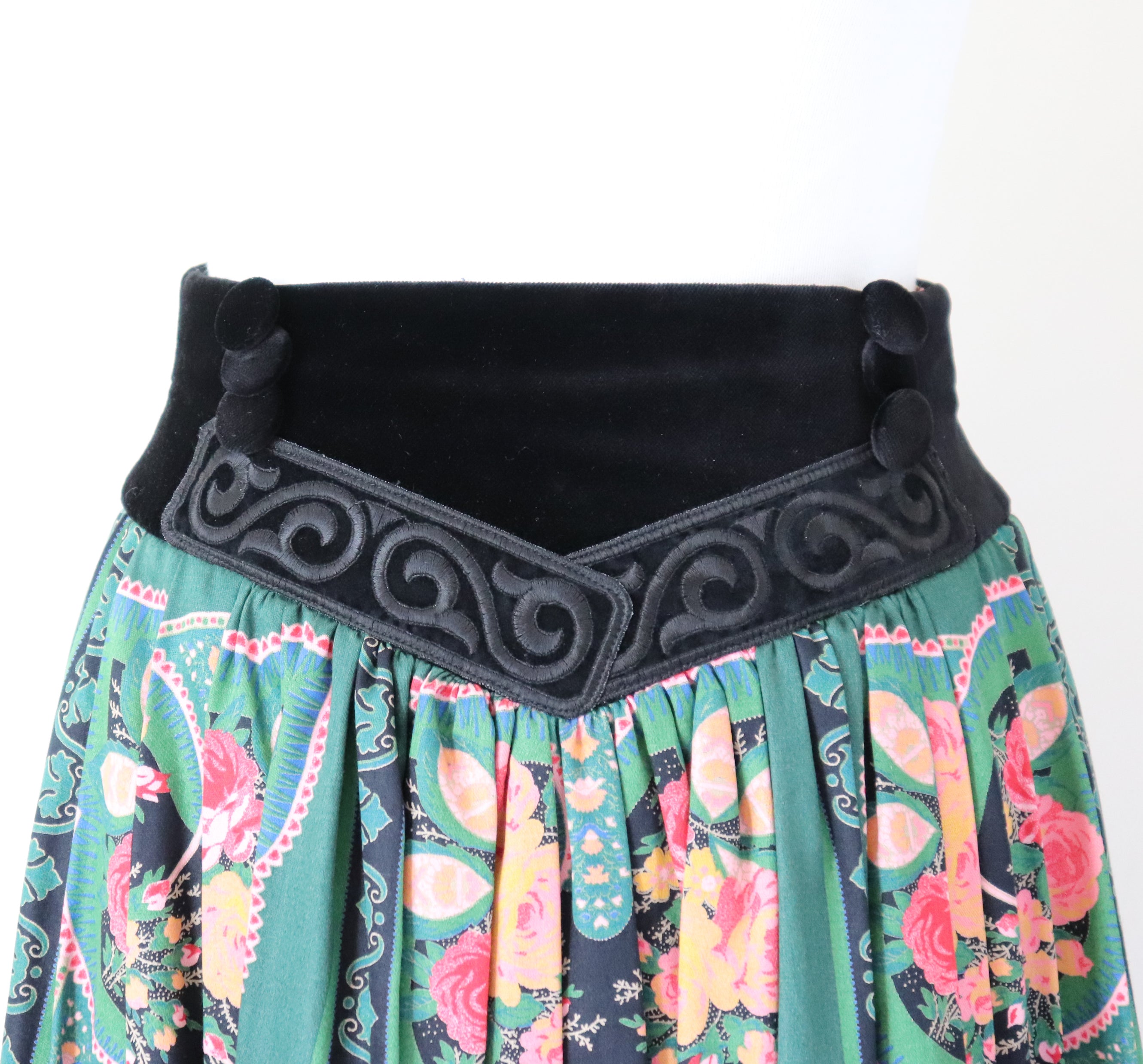 Perry Landhaus Vintage Praire Dirndl Skirt - Cotton - Tirol - Green - Oktoberfest - XXS / XS  - UK 6 / 8