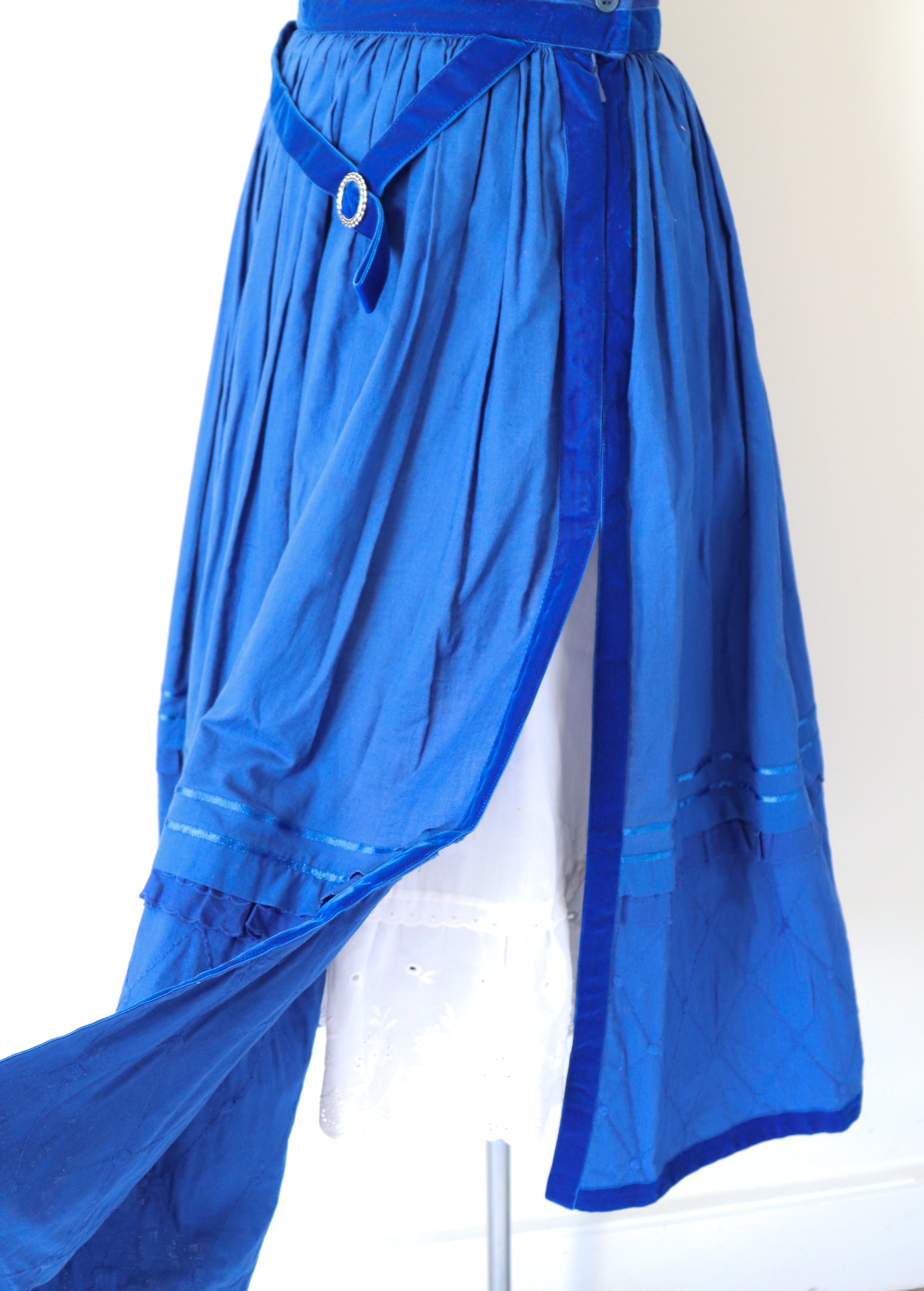 Helene Straber Dindl Skirt - Blue Cotton - Tirol / Oktoberfest - XS / UK 8