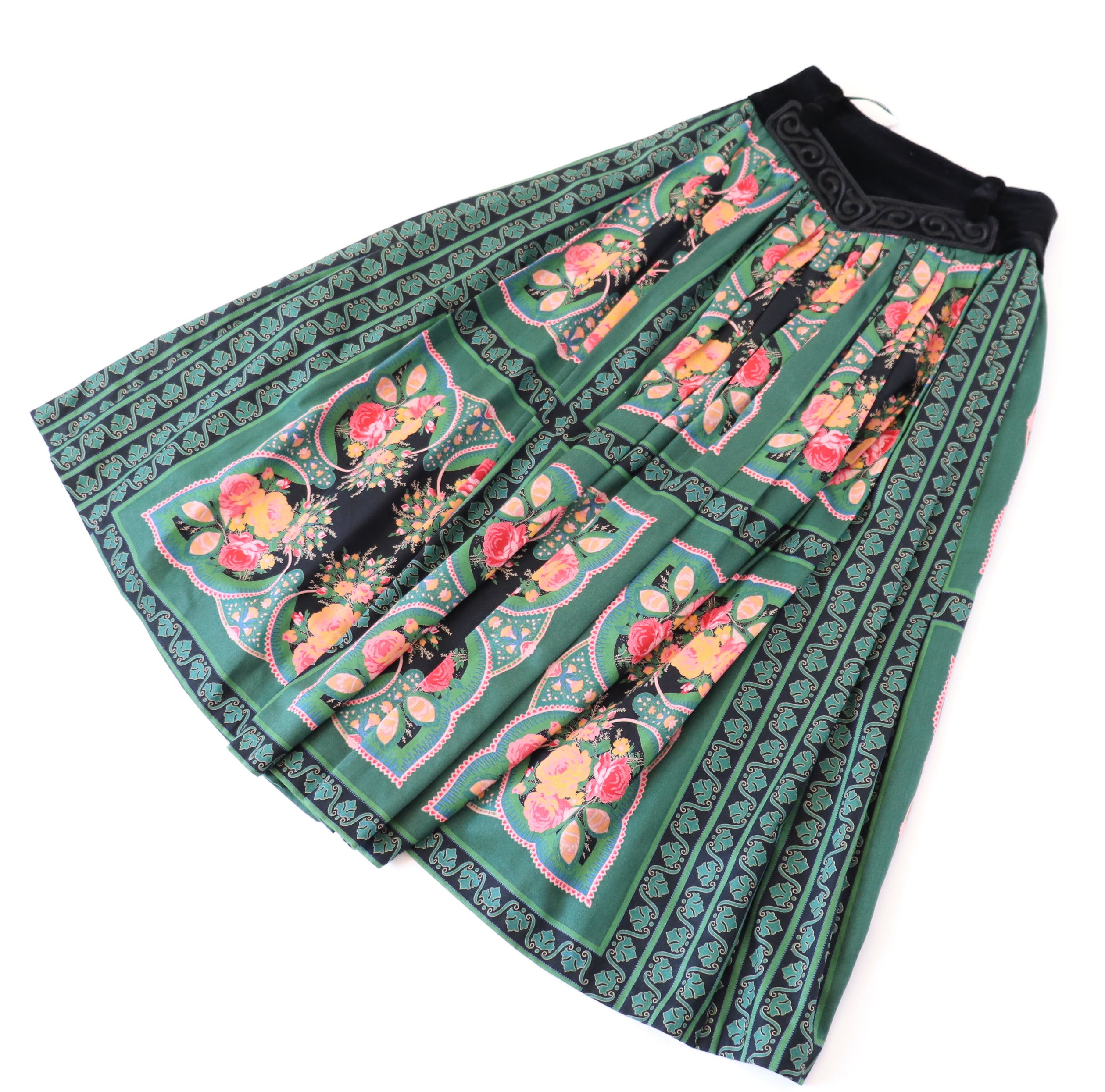 Perry Landhaus Vintage Praire Dirndl Skirt - Cotton - Tirol - Green - Oktoberfest - XXS / XS  - UK 6 / 8