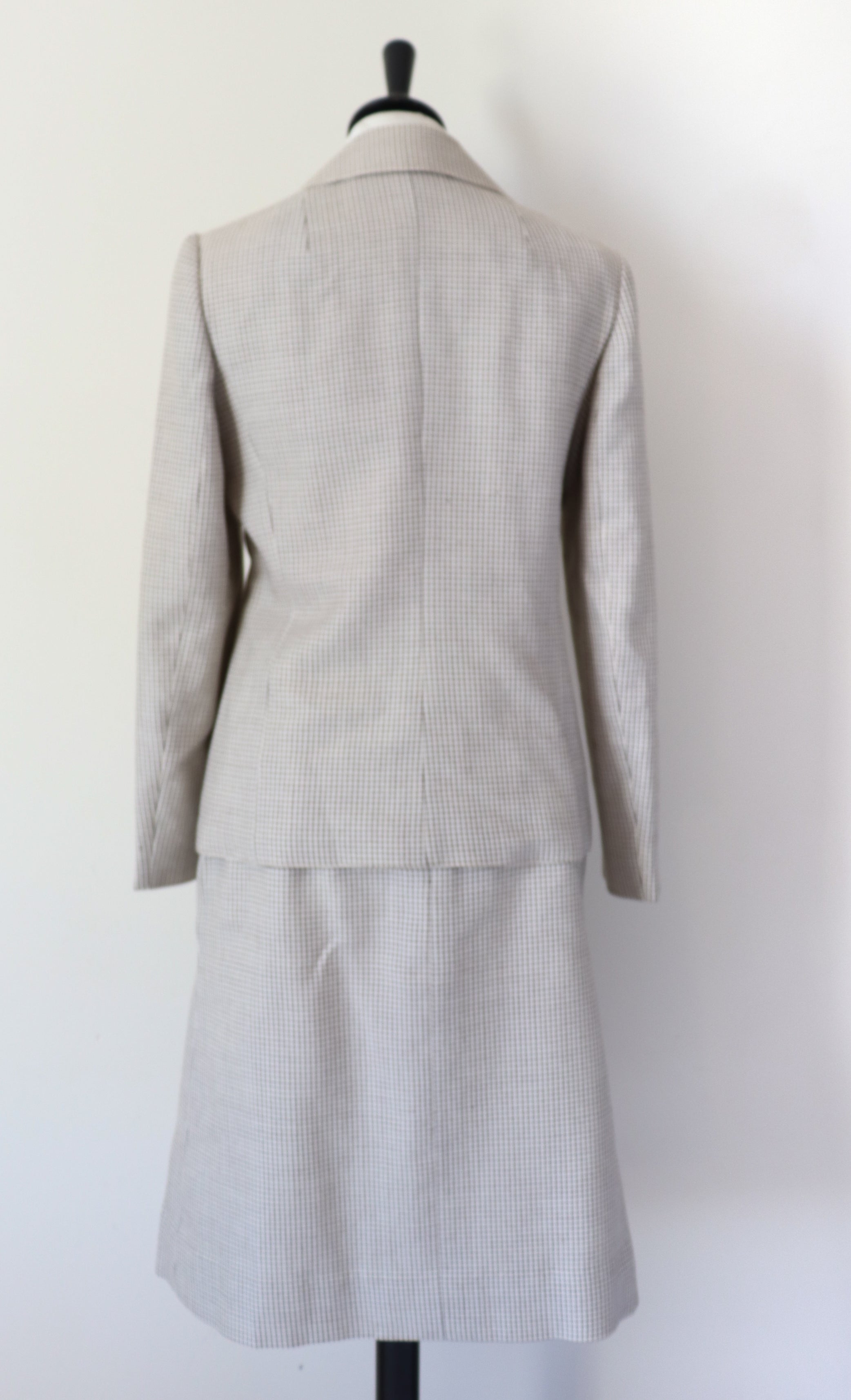 Vintage Jacket & Skirt Suit - Cream / Black Checked Wool - Golden Gate 1970s - S / UK 10