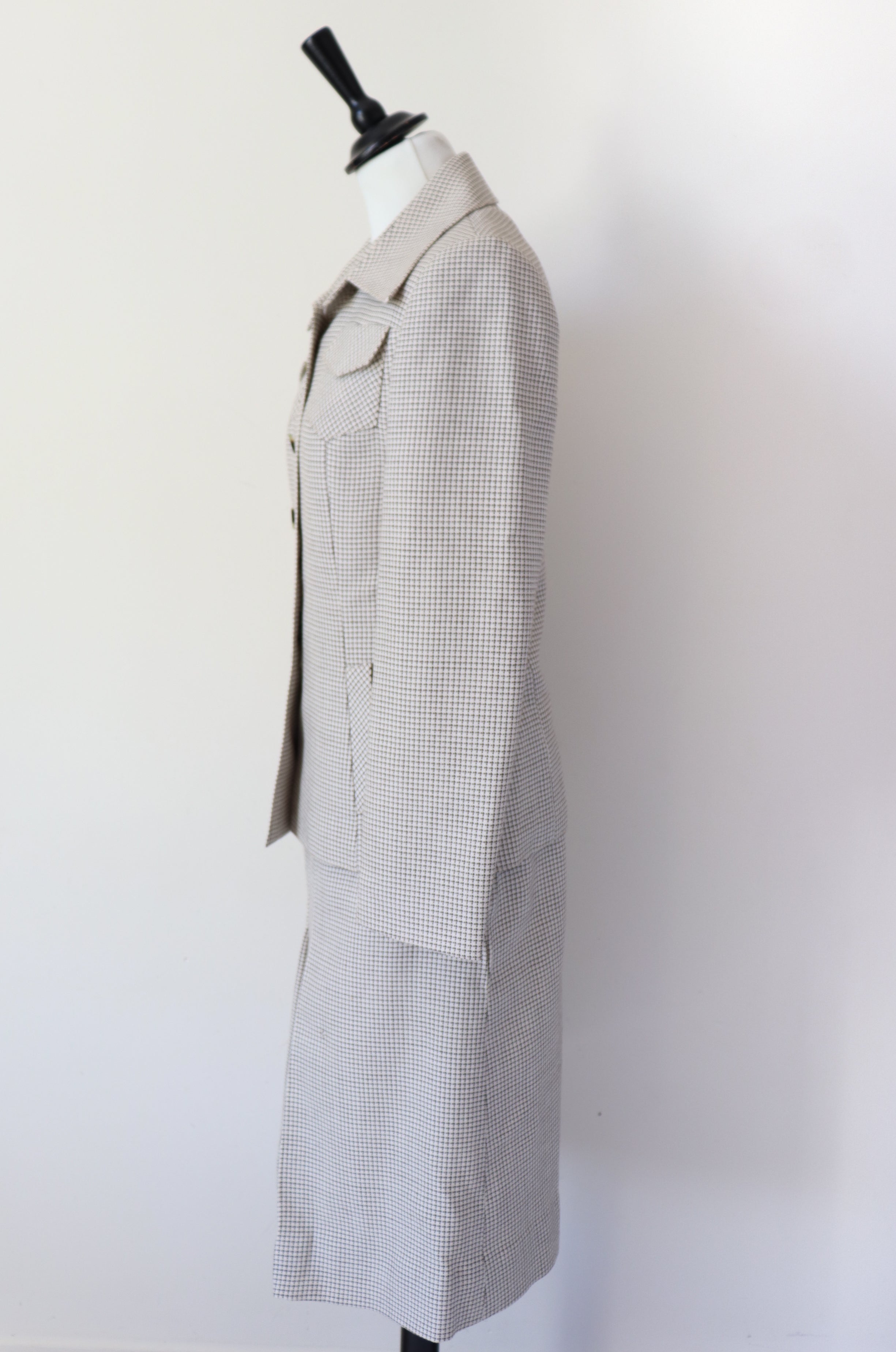 Vintage Jacket & Skirt Suit - Cream / Black Checked Wool - Golden Gate 1970s - S / UK 10