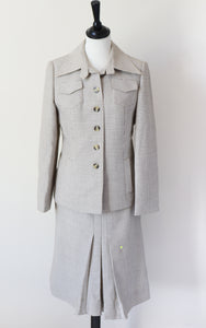 Vintage Jacket & Skirt Suit - Cream / Black Checked Wool - Golden Gate 1970s - S / UK 10