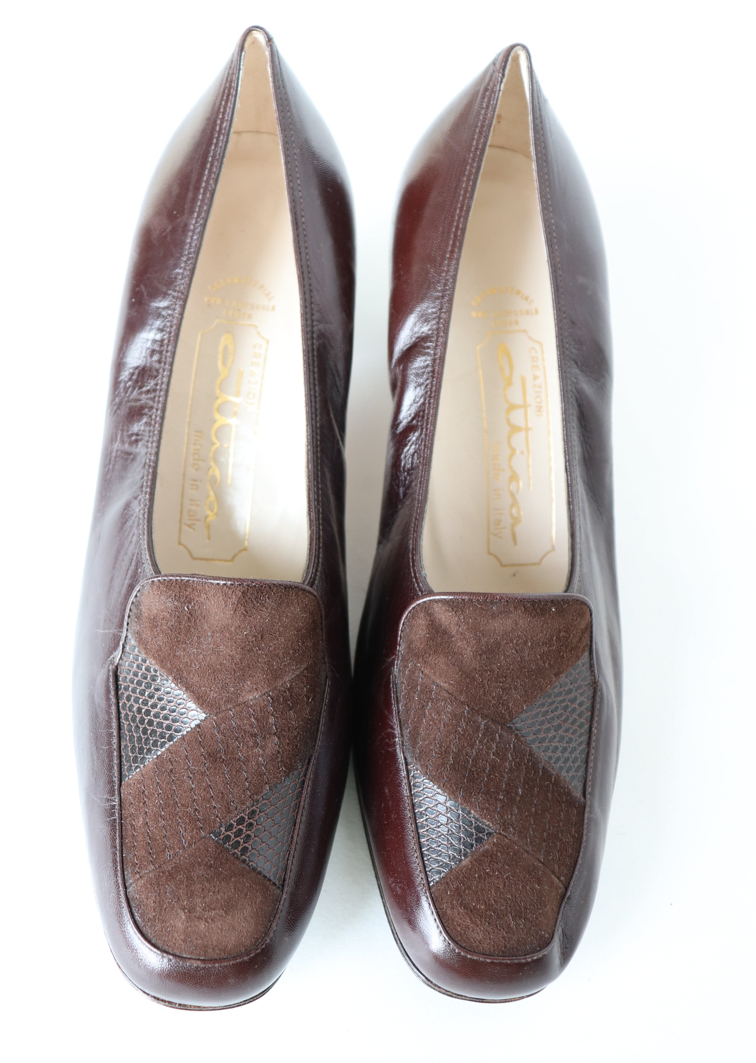 Vintage 1980s Heel Loafers - Brown Leather - 1940s style - Fit 39 / UK 6