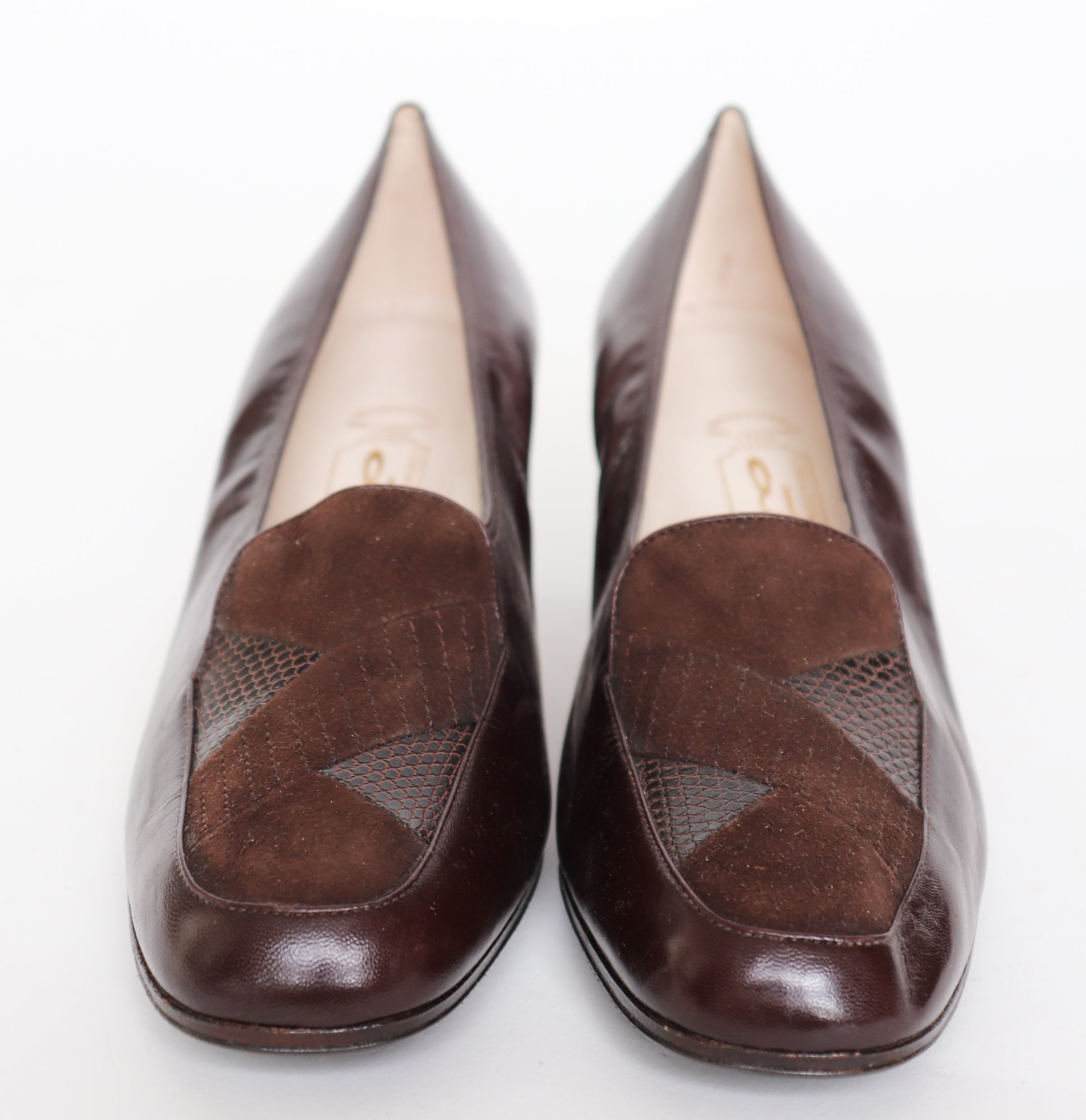 Vintage 1980s Heel Loafers - Brown Leather - 1940s style - Fit 39 / UK 6