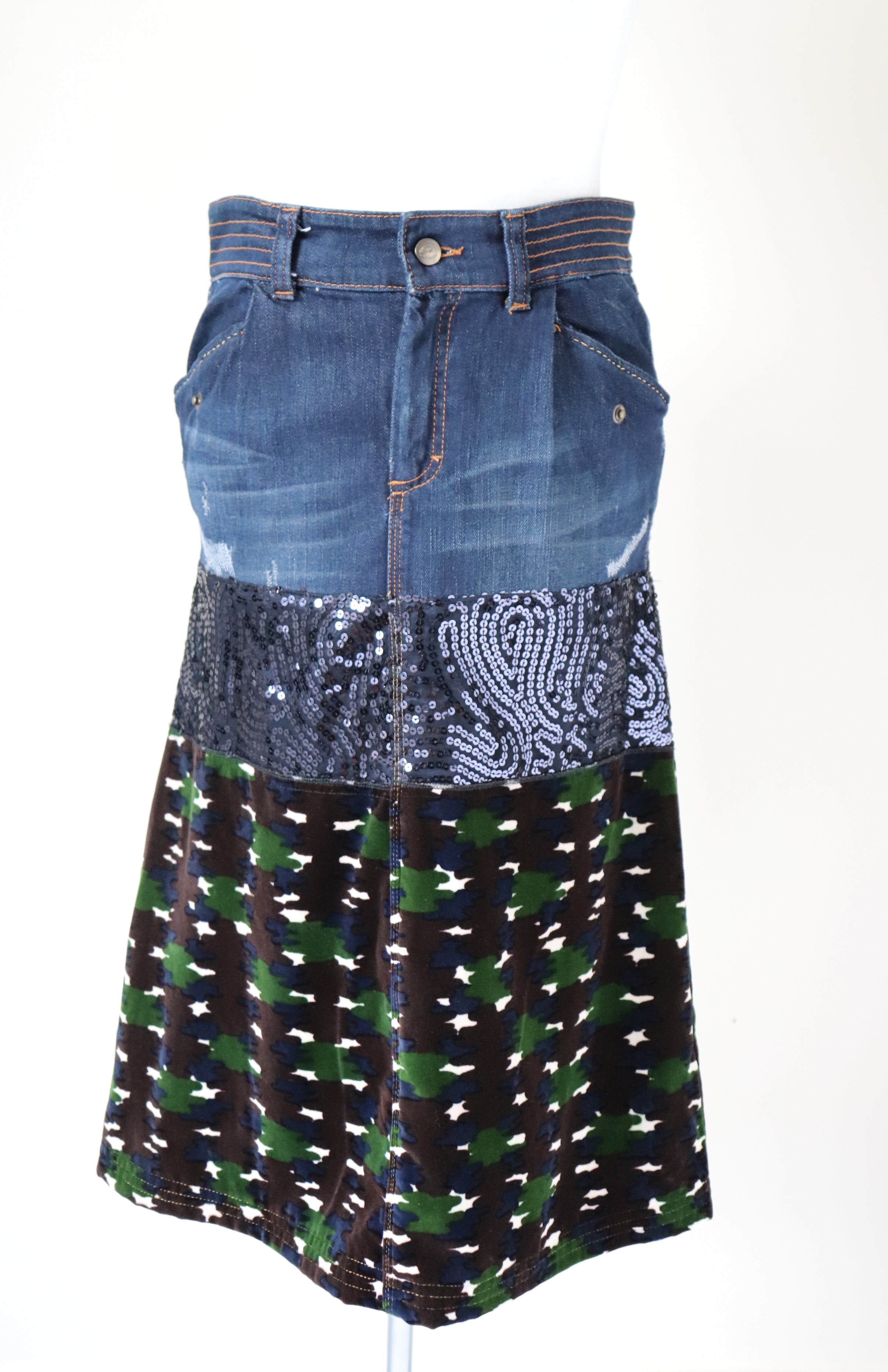 Just Cavalli Skirt - Denim / Sequin / Camouflage - 42 / M