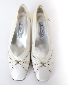 Queen Mother Shoes - Vintage White Leather Block Heel - Confort - 38 / UK 5 Narrow