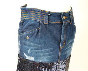 Just Cavalli Midi Skirt - Denim / Sequin / Camouflage - 42 / M / UK 12