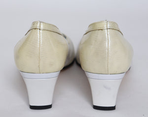 Queen Mother Shoes - Vintage White Leather Block Heel - Confort - 38 / UK 5 Narrow