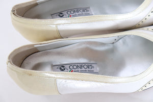 Queen Mother Shoes - Vintage White Leather Block Heel - Confort - 38 / UK 5 Narrow