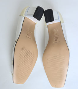 Queen Mother Shoes - Vintage White Leather Block Heel - Confort - 38 / UK 5 Narrow