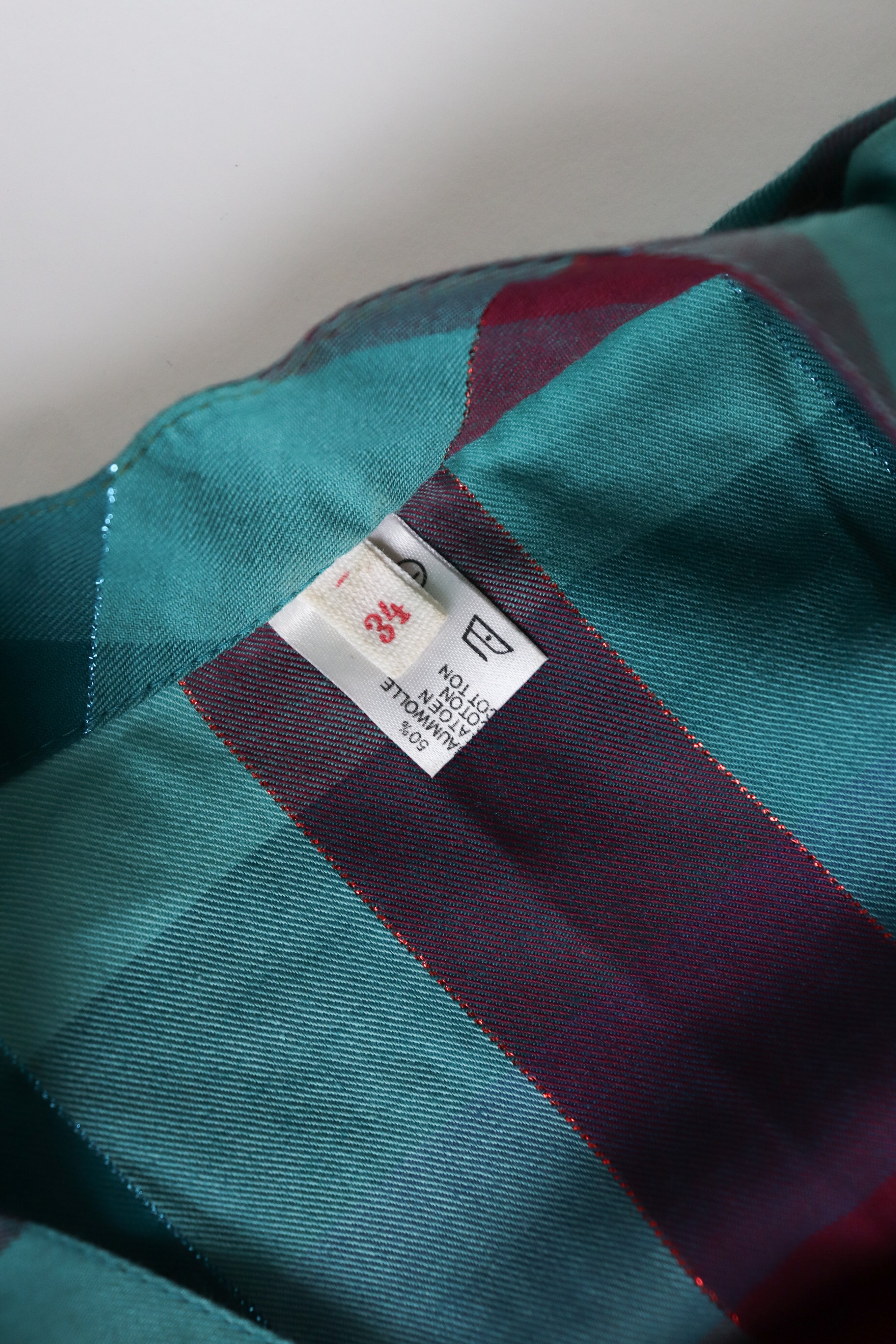 Vintage  Prairie Dress - Long Sleeves 1980s - Green Plaid Check  S / UK 10