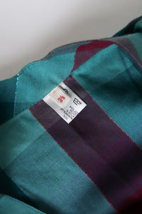 Vintage  Prairie Dress - Long Sleeves 1980s - Green Plaid Check  S / UK 10