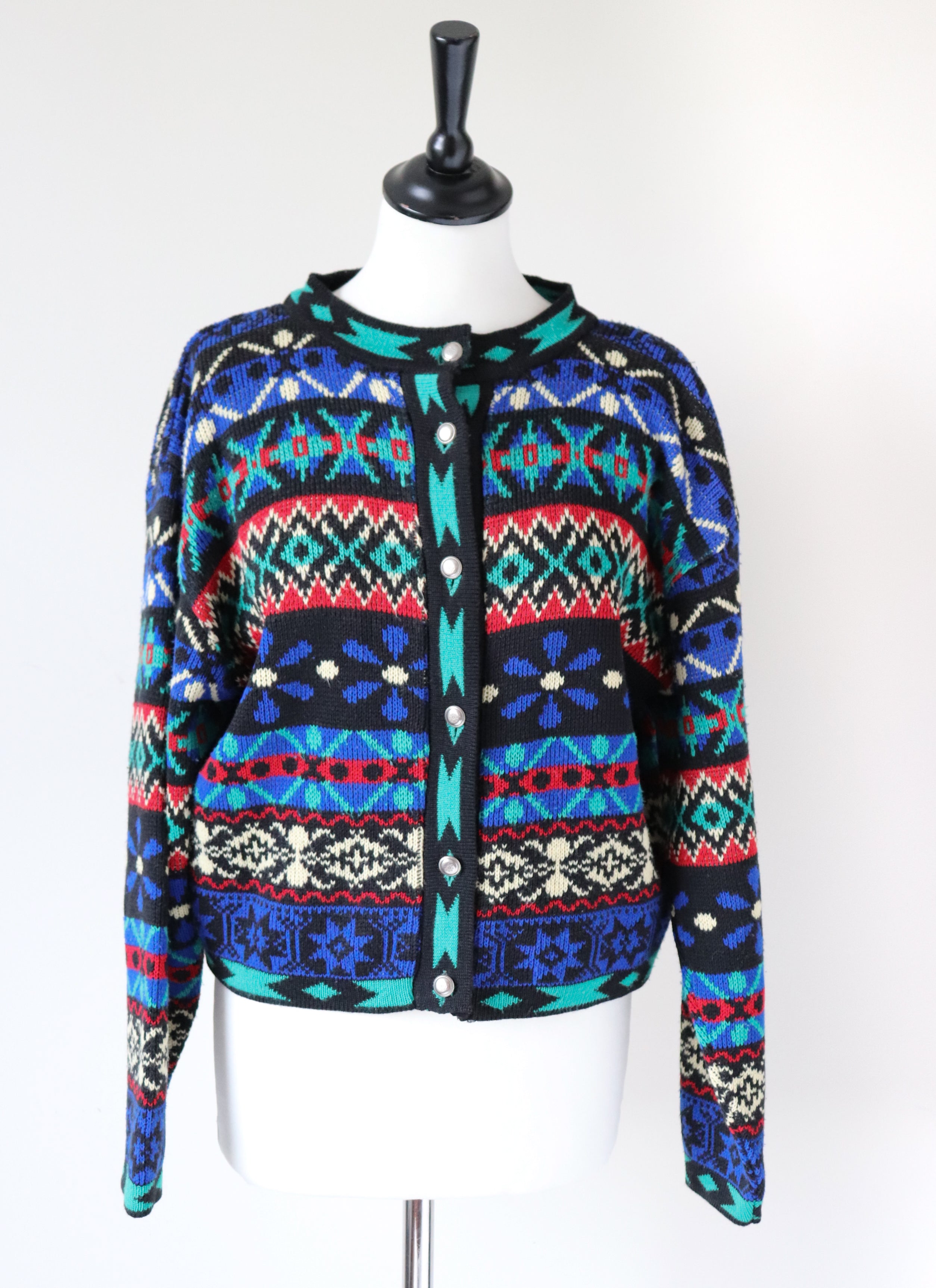 Vintage Fair Isle Cropped Cardigan - 1980s - M /  UK 12