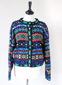 Vintage Fair Isle Cropped Cardigan - 1980s - M / UK 12