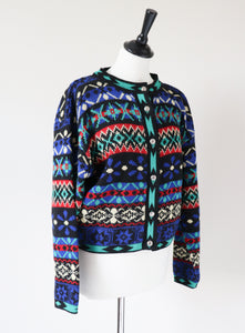 Vintage Fair Isle Cropped Cardigan - 1980s - M /  UK 12