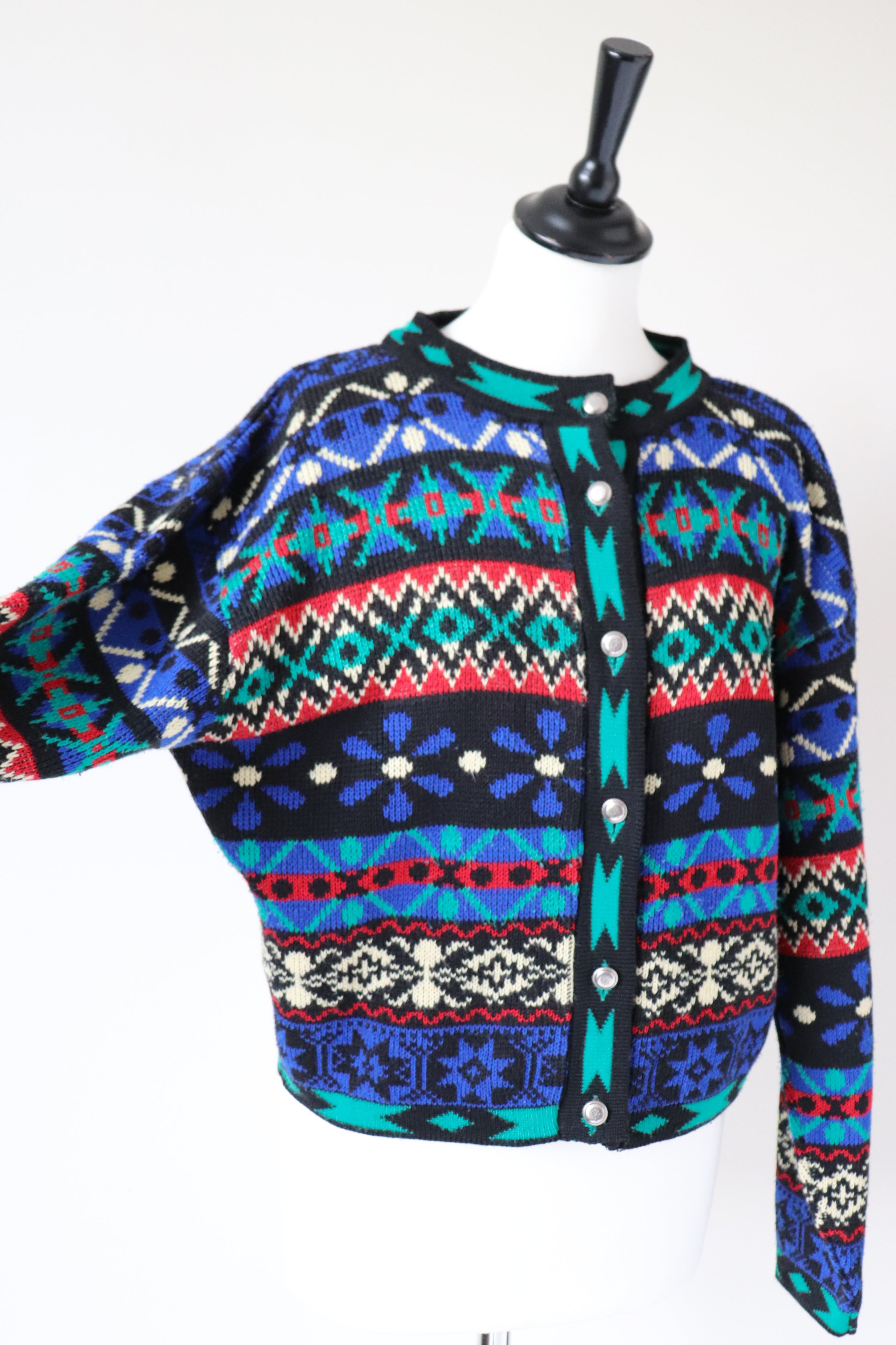 Vintage Fair Isle Cropped Cardigan - 1980s - M /  UK 12