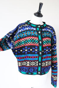 Vintage Fair Isle Cropped Cardigan - 1980s - M / UK 12