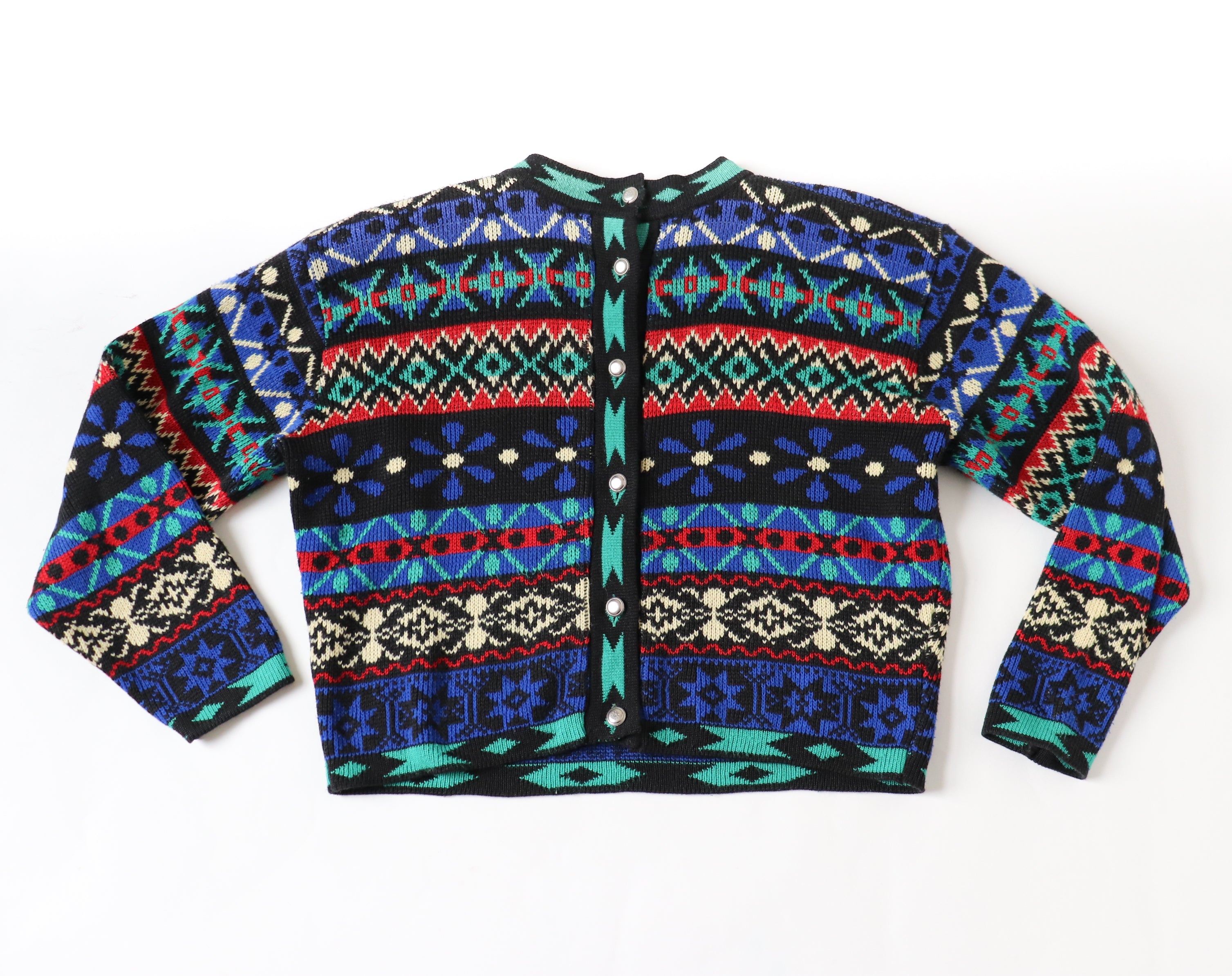 Vintage Fair Isle Cropped Cardigan - 1980s - M /  UK 12