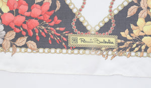 Renato Balestra Vintage Chiffon Silk Scarf - Ivory  / Floral / Chains Print  - LARGE