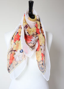 Renato Balestra Vintage Chiffon Silk Scarf - Ivory  / Floral / Chains Print  - LARGE