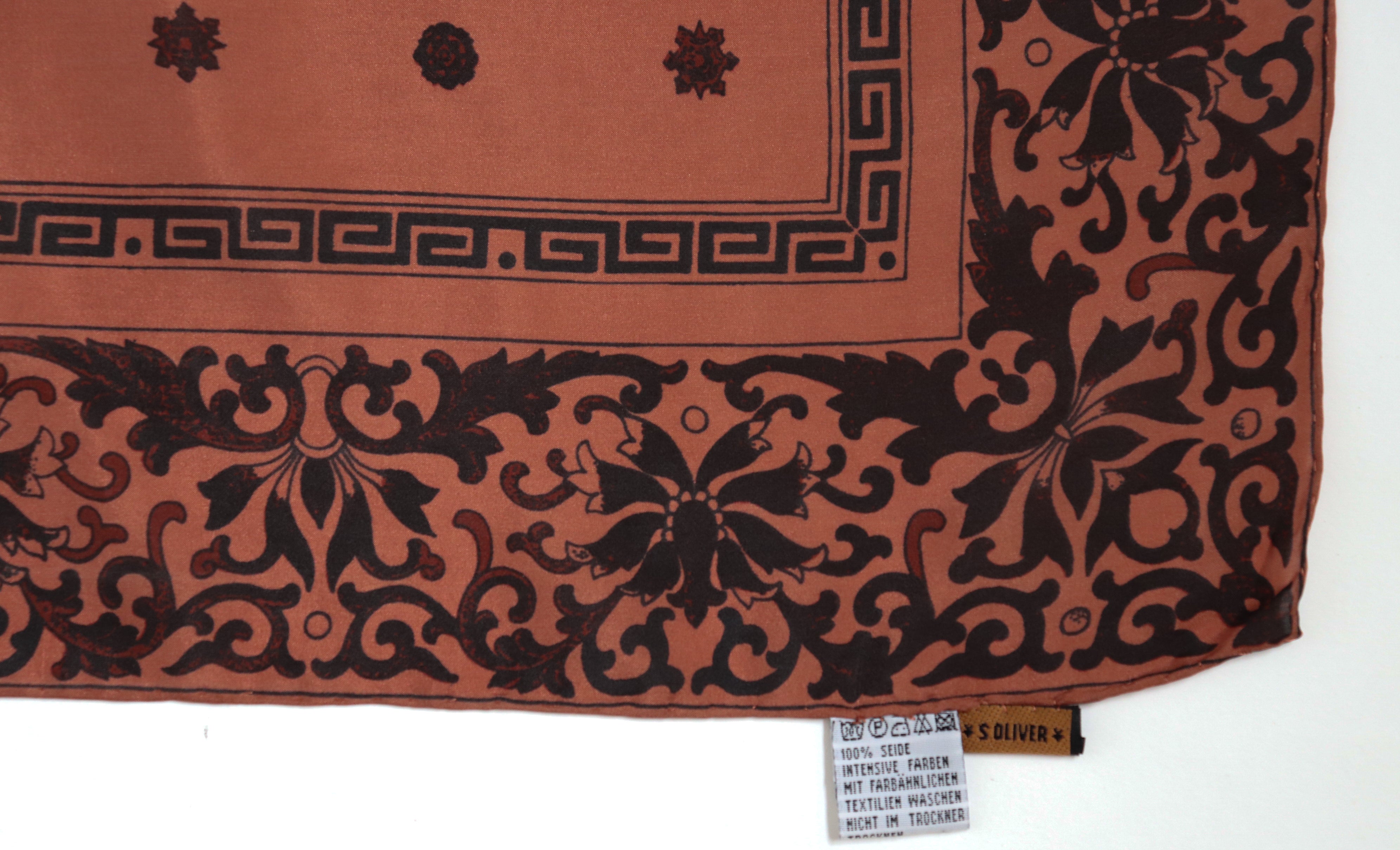 Indian Chintz Border  Silk Scarf - S Oliver - Brown - 90 x 90 - LARGE