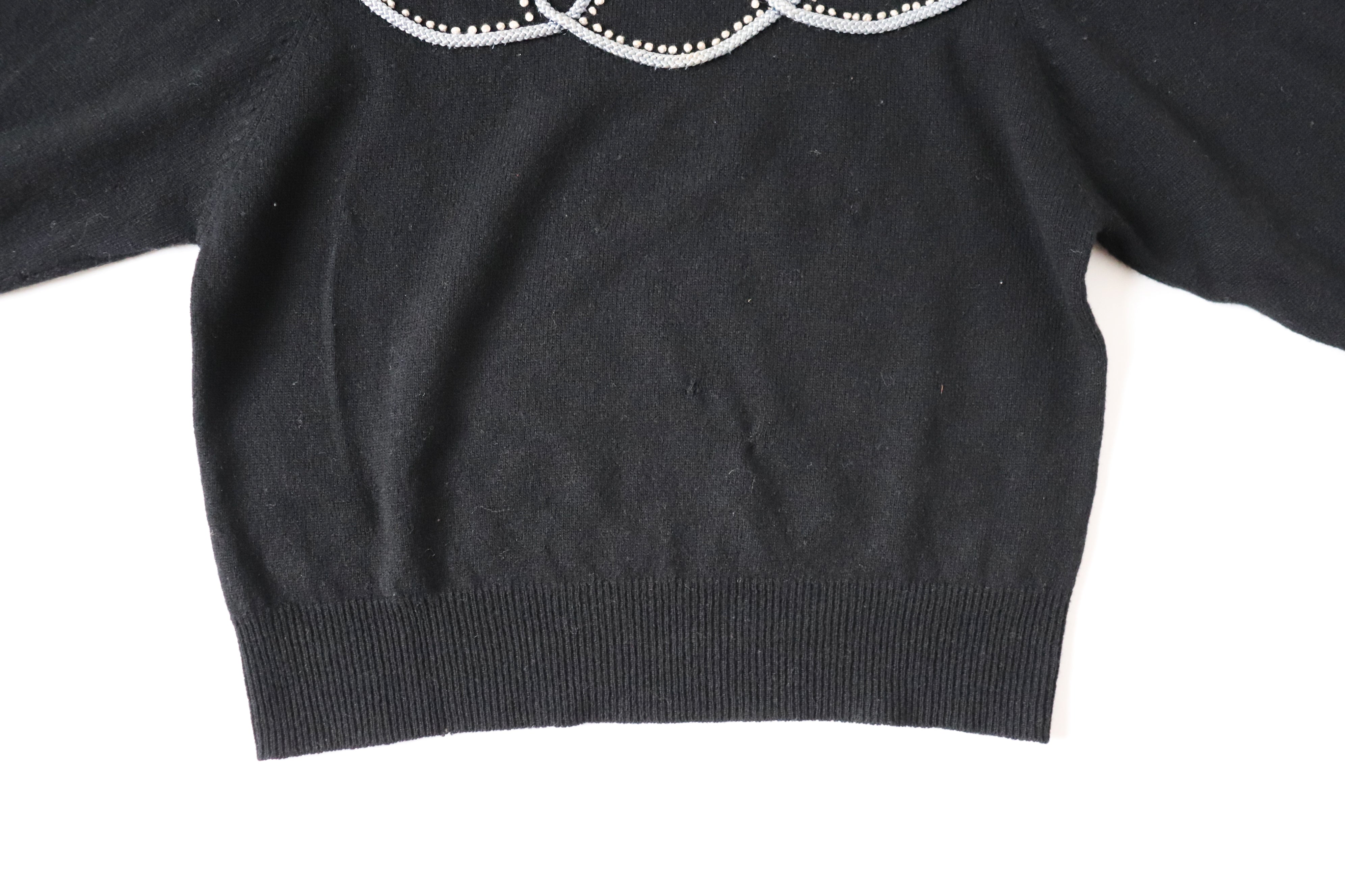 Vintage Wool Black Jumper - 1940s Style Embroidered - S / UK 10