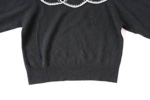 Vintage Wool Black Jumper - 1940s Style Embroidered - S / UK 10