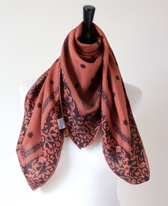 Indian Chintz Border  Silk Scarf - S Oliver - Brown - 90 x 90 - LARGE