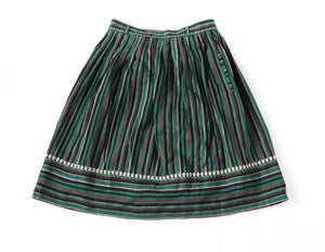 Vintage 1980s Green Gold Striped Gathered Peasant Skirt XS