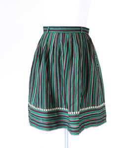 Vintage 1980s Green Gold Striped Gathered Peasant Skirt XS UK 8 Marshmallow Mountain