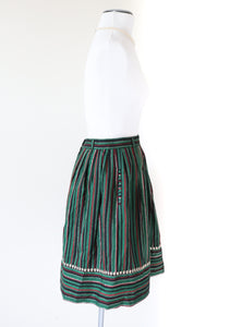 Vintage 1980s Green / Gold Striped Gathered Peasant Skirt -  XS / UK 8